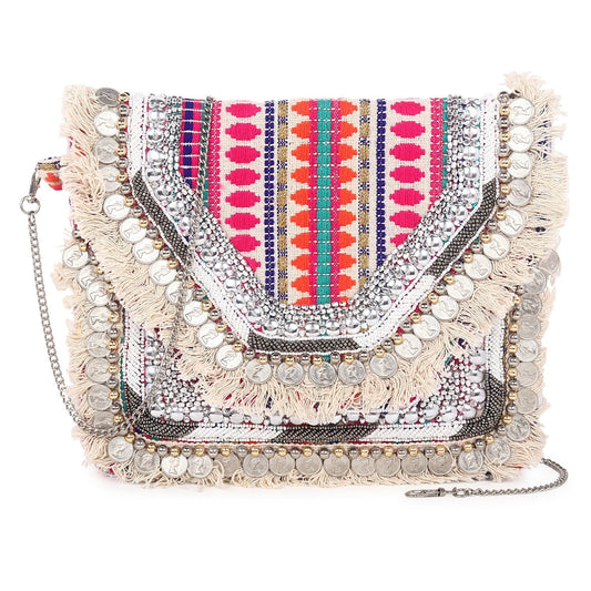 Boho Pink Jacquard Flap Bag
